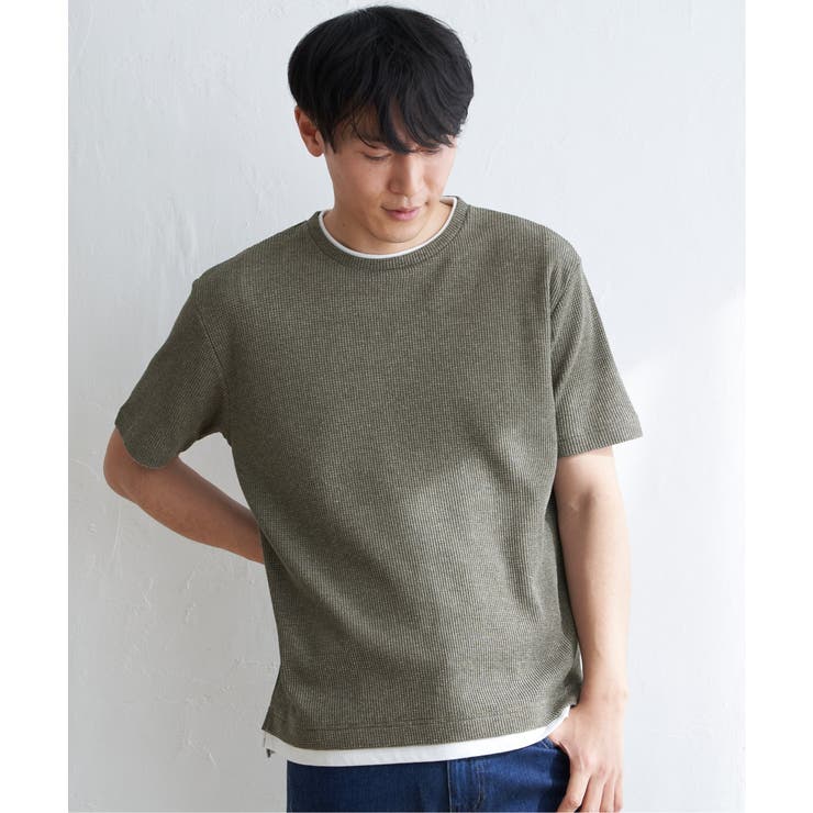 オリーブ | メランジワッフルフェイクTシャツ | ikka