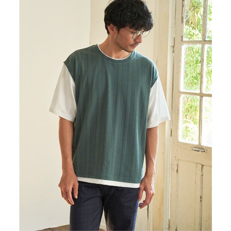 5分袖フェイクベストTシャツ | ikka  | 詳細画像3