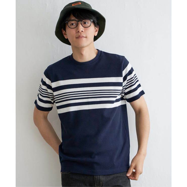 ネイビー | パイナップルパネルボーダーTシャツ | ikka