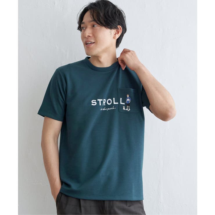 グリーン | ポンチ刺繍ポケットTシャツ  | ikka 