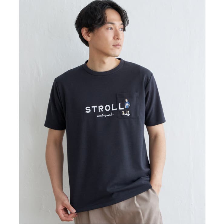 ネイビー | ポンチ刺繍ポケットTシャツ  | ikka 