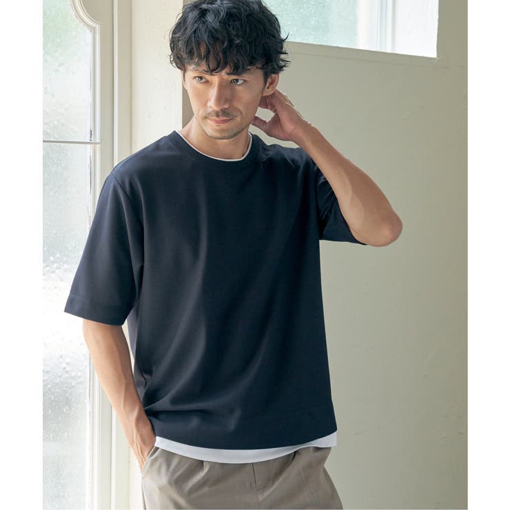 【吸水速乾】ドライ鹿の子5分袖レイヤードTシャツ | ikka  | 詳細画像2 