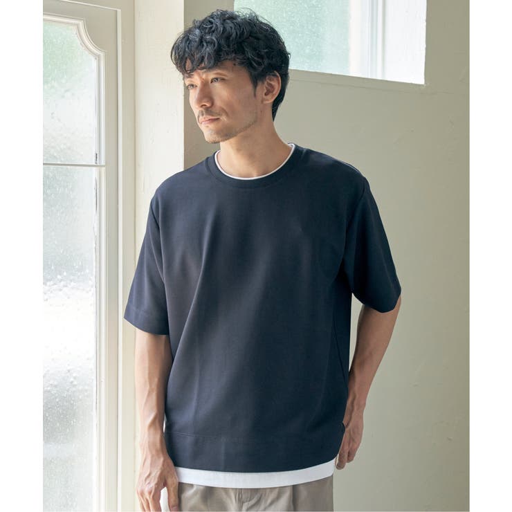 【吸水速乾】ドライ鹿の子5分袖レイヤードTシャツ | ikka  | 詳細画像3 