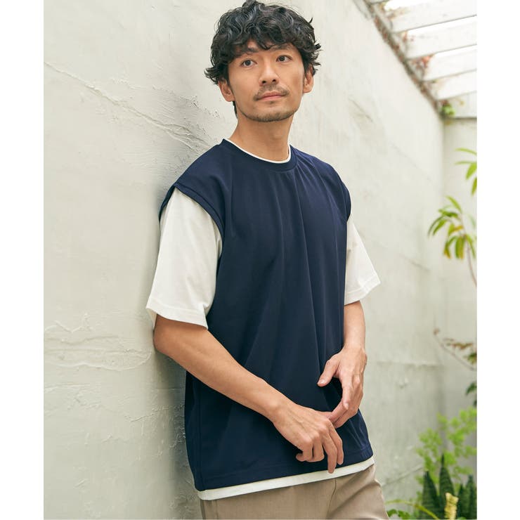 【接触冷感／親子コーデ】速乾COOLフェイクベストTシャツ | ikka  | 詳細画像2 