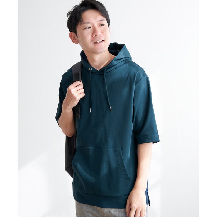 グリーン | 【接触冷感／抗菌防臭】GOKU楽セイケツ5分袖パーカ | ikka 