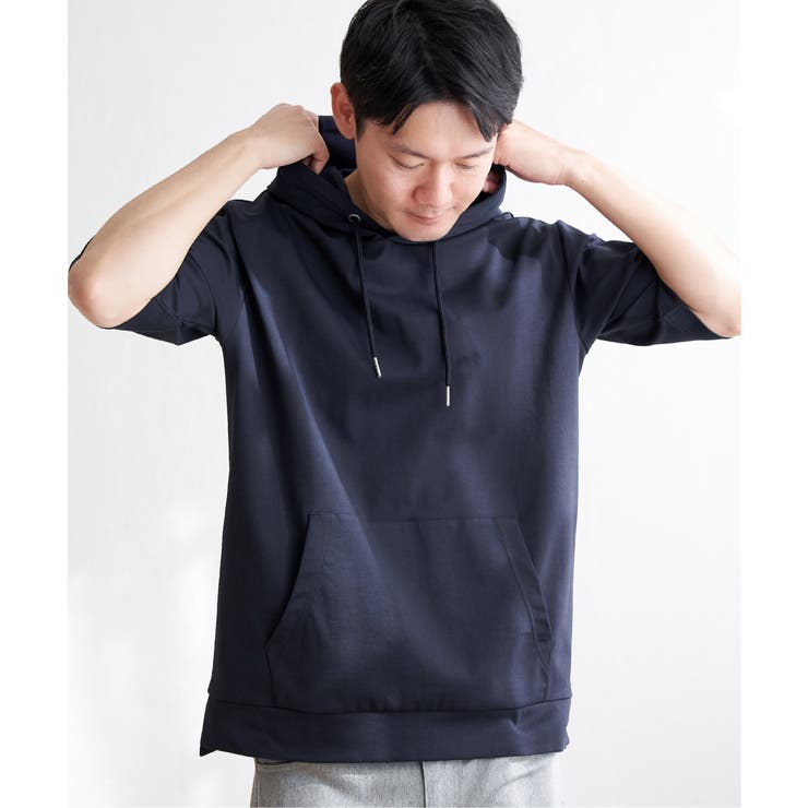 ネイビーブルー | 【接触冷感／抗菌防臭】GOKU楽セイケツ5分袖パーカ | ikka 