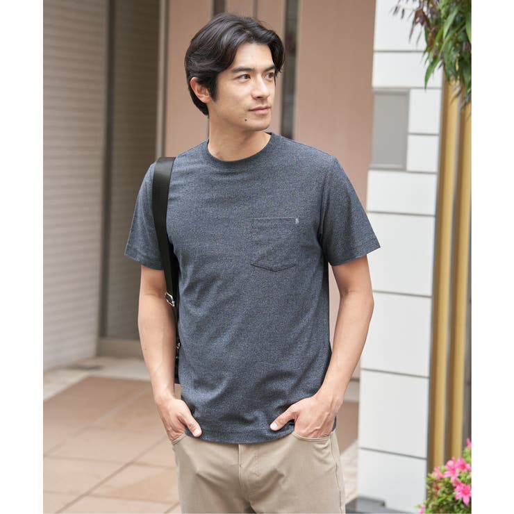 ネイビーブルー | 【吸水速乾】冷感DRYメランジ梨地Tシャツ | ikka 