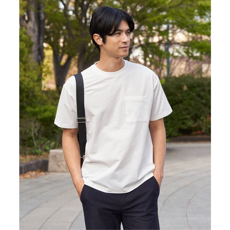 ホワイト | 冷感DRYサッカーポケットTシャツ | ikka 