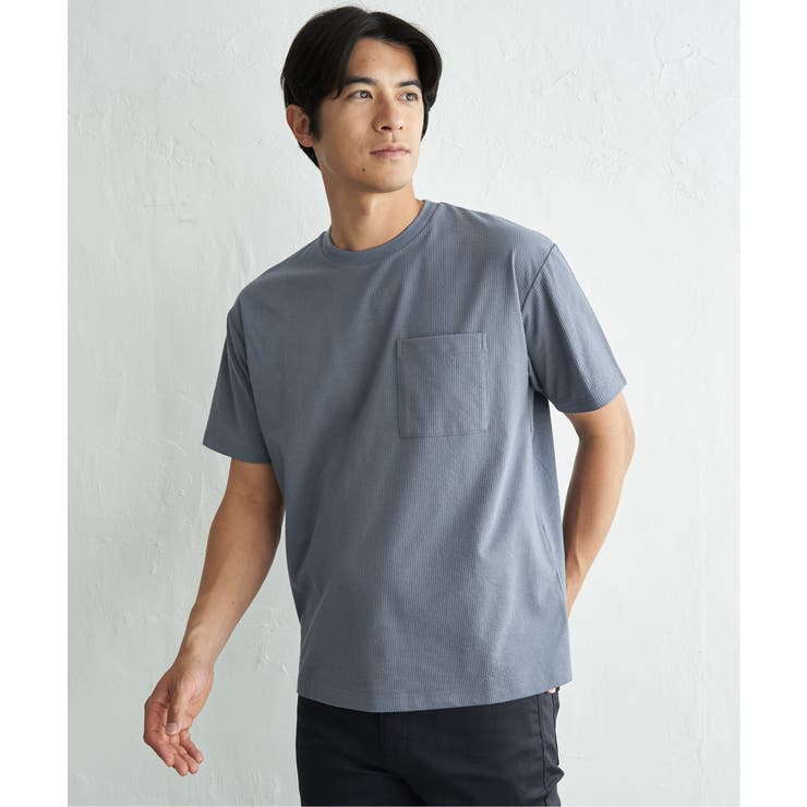 サックスブルー | 冷感DRYサッカーポケットTシャツ | ikka 