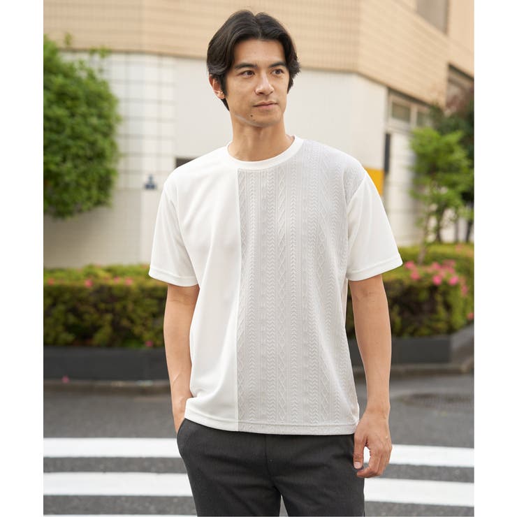 ホワイト | 冷感DRYフクレジャカード切り替えTシャツ | ikka 
