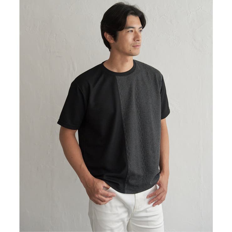 ブラック | 冷感DRYフクレジャカード切り替えTシャツ | ikka 