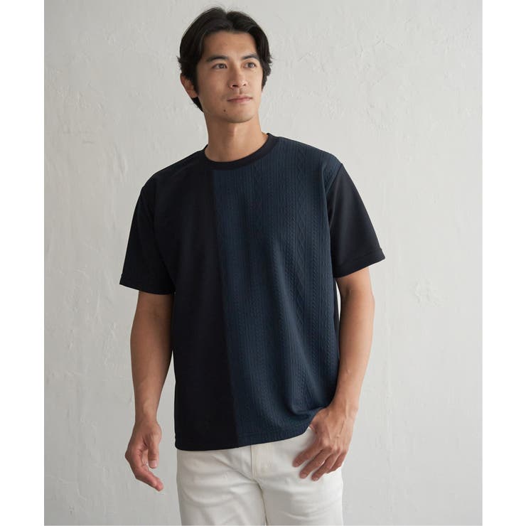 ネイビーブルー | 冷感DRYフクレジャカード切り替えTシャツ | ikka 