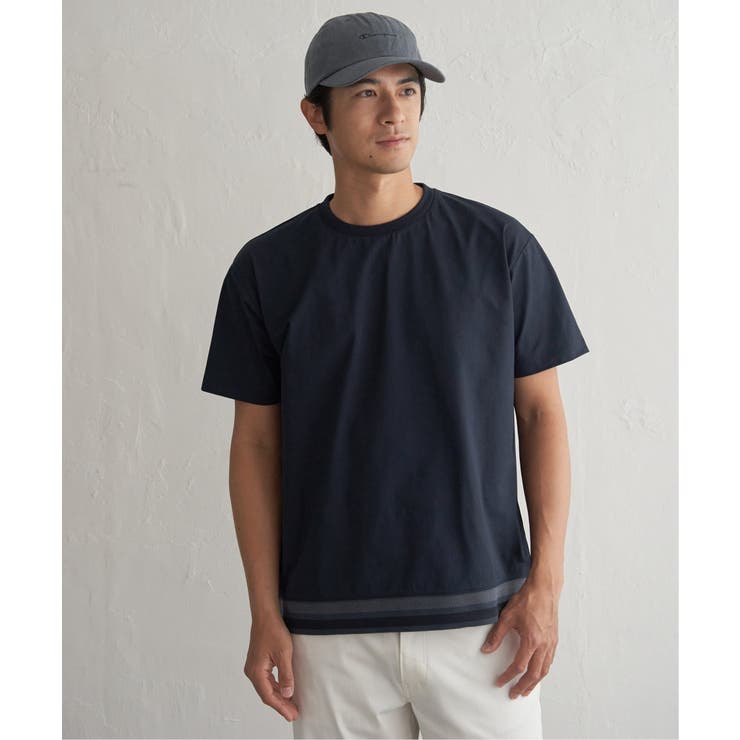ネイビーブルー | 冷感DRYジョーゼットリブTシャツ | ikka 