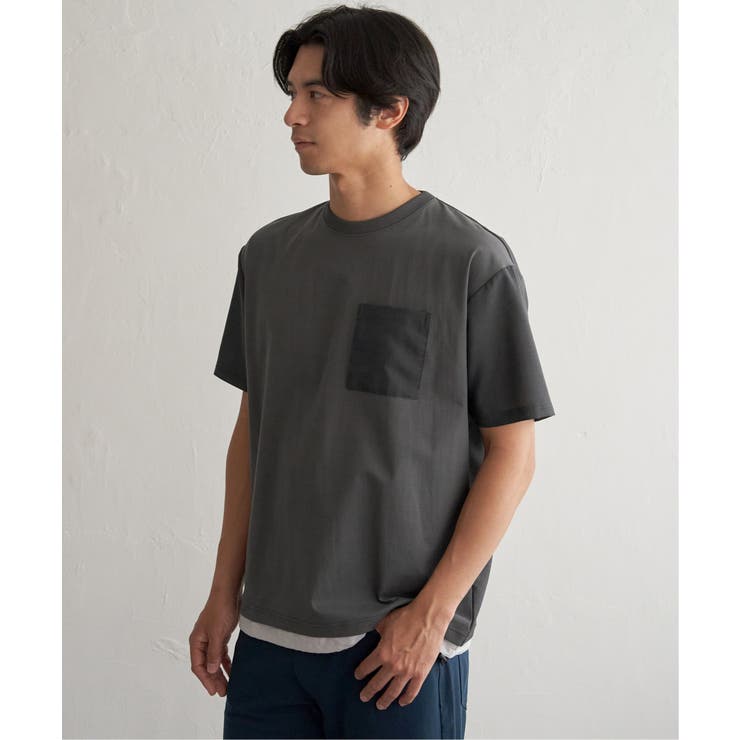 チャコール | 冷感異素材コンビTシャツ | ikka 