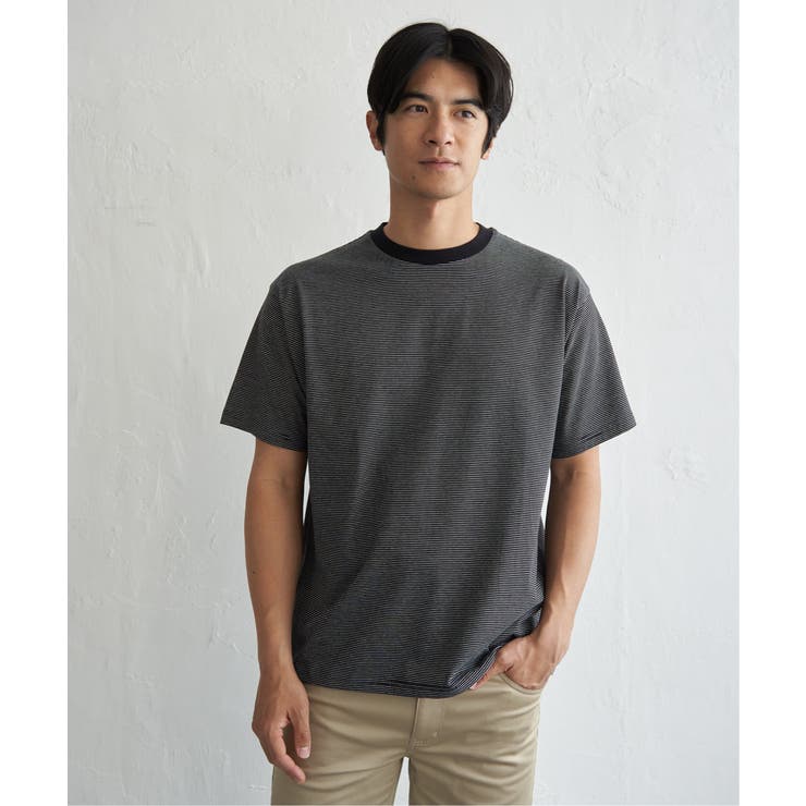 ブラック | 【お得だ値】冷感コットンドロストボーダーTシャツ | ikka 