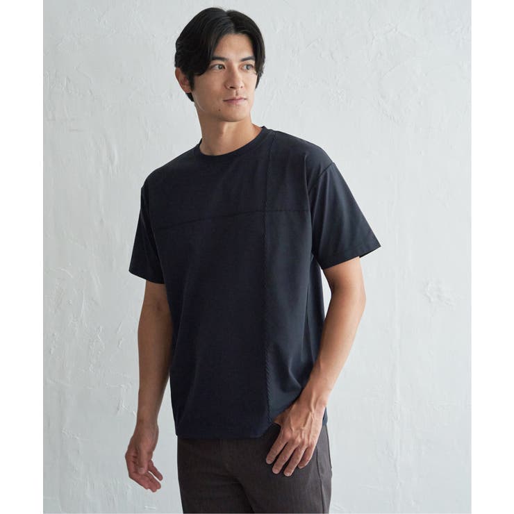 ネイビーブルー | 【接触冷感】ステッチ刺繍Tシャツ | ikka 