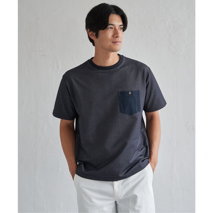 ネイビーブルー | 【接触冷感】デニムライクポケットTシャツ | ikka 