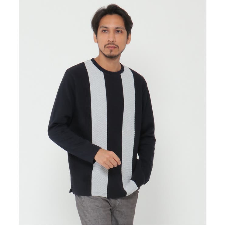 ネイビー | 抗菌切り替えジャガードトレーナー | ikka 