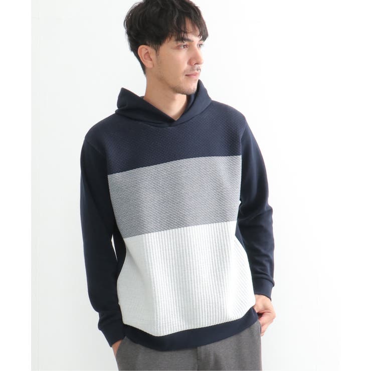 ネイビー | 切り替えジャガードプルパーカー | ikka 