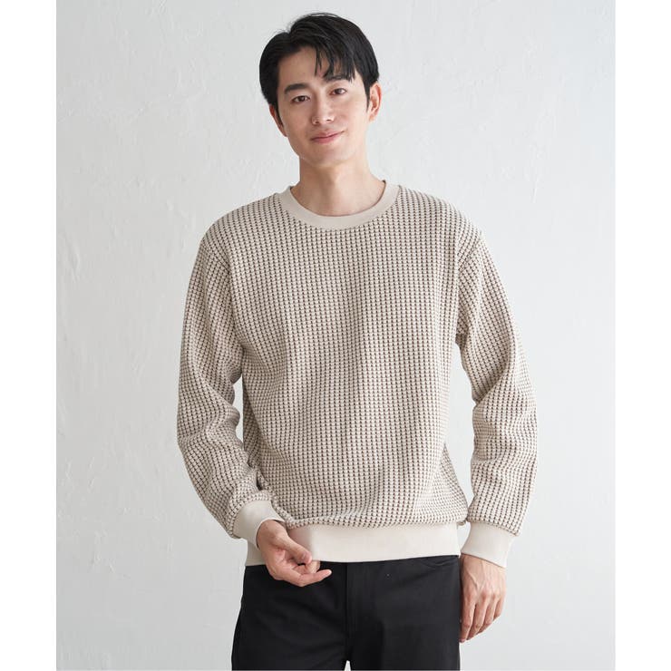【芸能人着用】ビッグワッフルクルーネックプルオーバー | ikka  | 詳細画像6 