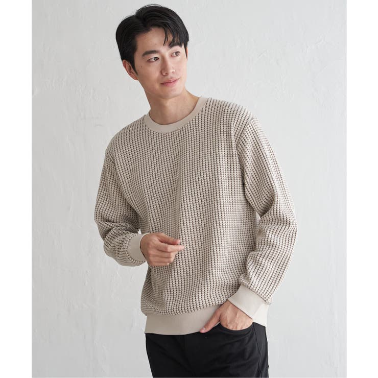 【芸能人着用】ビッグワッフルクルーネックプルオーバー | ikka  | 詳細画像7 