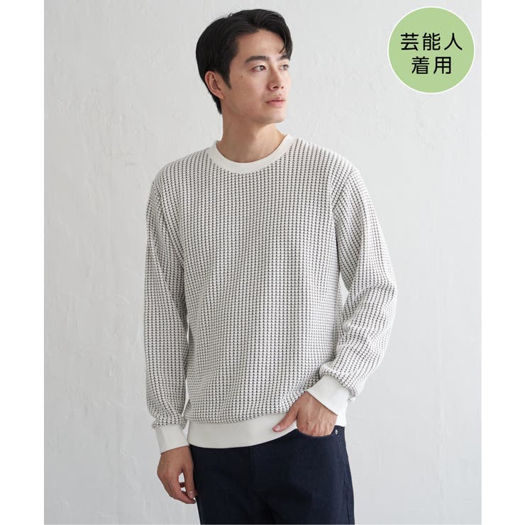 ホワイト | 【芸能人着用】ビッグワッフルクルーネックプルオーバー | ikka 