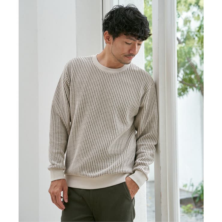 【芸能人着用】ビッグワッフルクルーネックプルオーバー | ikka  | 詳細画像3 