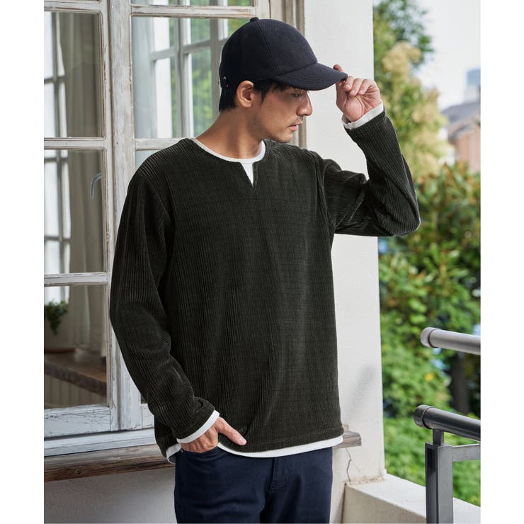 カーキ | カットコールキーネックフェイクプルオーバー  | ikka 