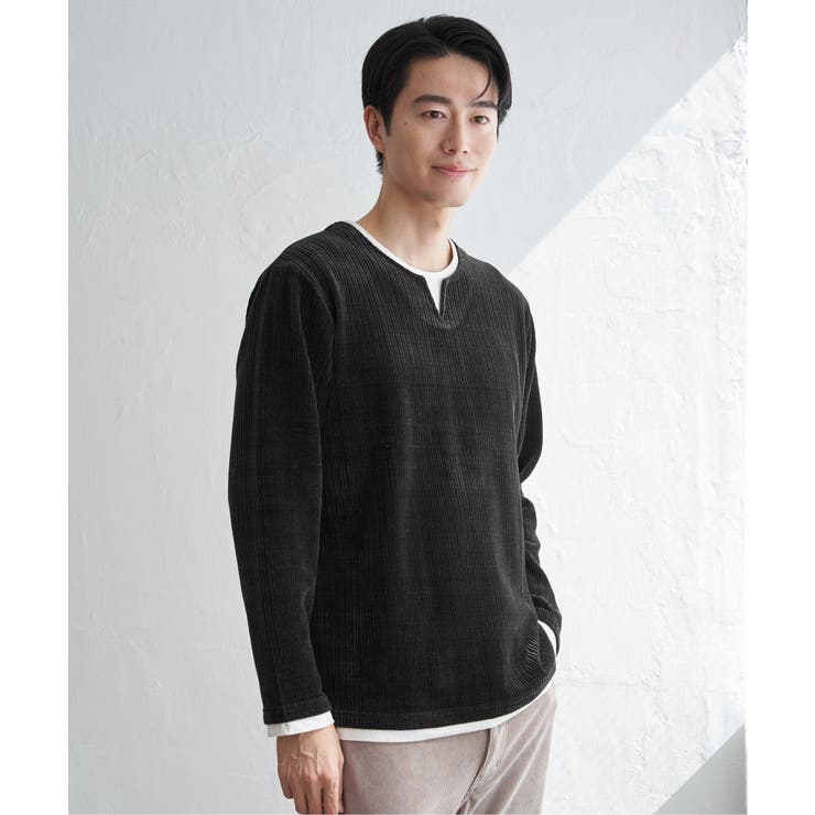 チャコール | カットコールキーネックフェイクプルオーバー  | ikka 