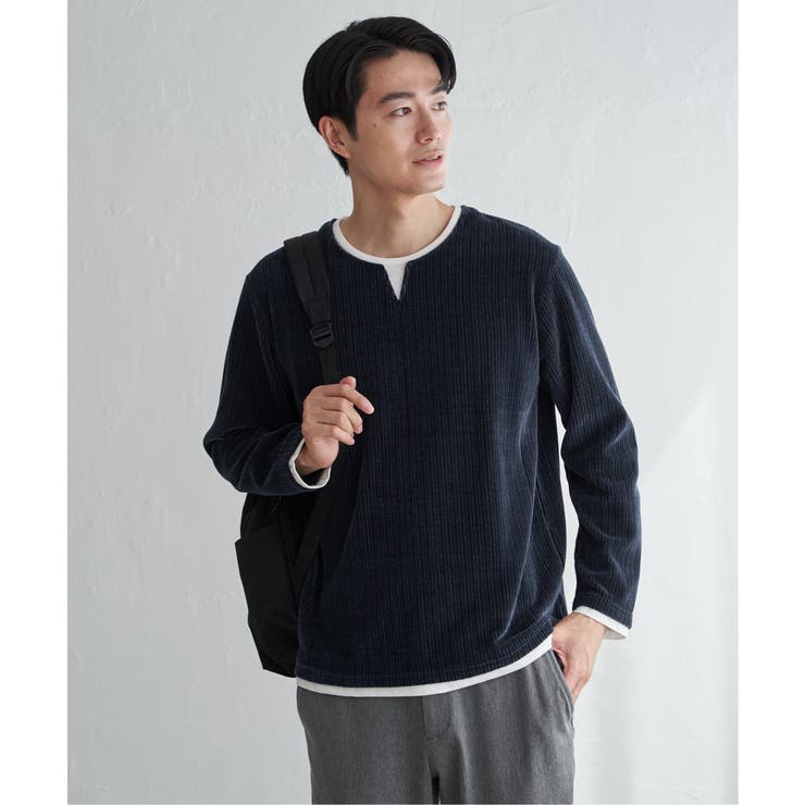 ネイビーブルー | カットコールキーネックフェイクプルオーバー  | ikka 