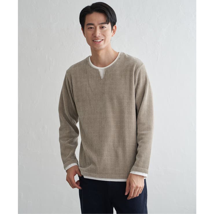 ベージュ | カットコールキーネックフェイクプルオーバー  | ikka 