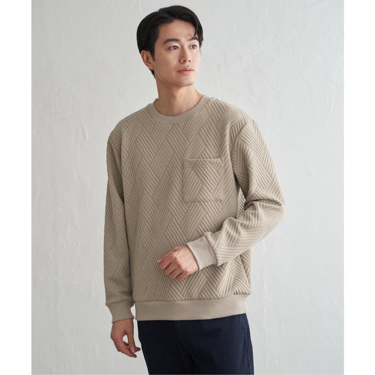 ベージュ | フクレジャカードポケット付きクルーネックプルオーバー | ikka 