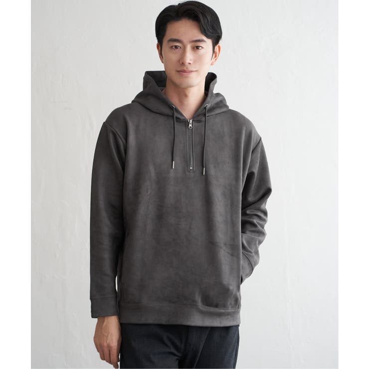 チャコール | 【抗菌防臭／吸水速乾】GOKU楽スエードハーフジップパーカ | ikka 