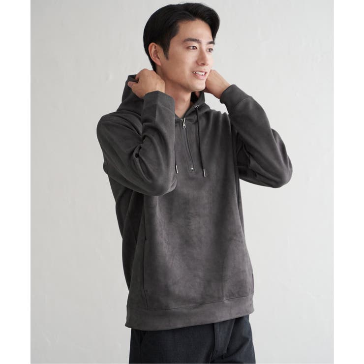 【抗菌防臭／吸水速乾】GOKU楽スエードハーフジップパーカ | ikka  | 詳細画像2 