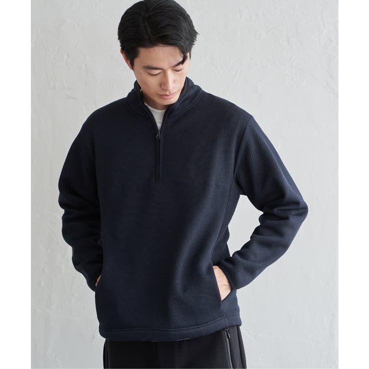 ネイビーブルー | ツイルジャカード裏起毛ハーフジッププルオーバー | ikka 