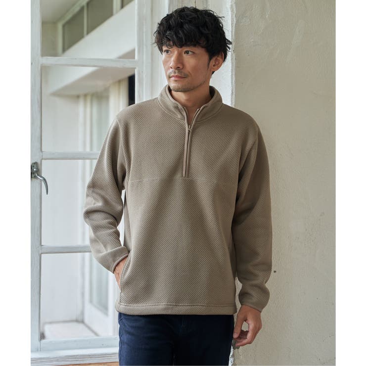 ツイルジャカード裏起毛ハーフジッププルオーバー | ikka  | 詳細画像2 