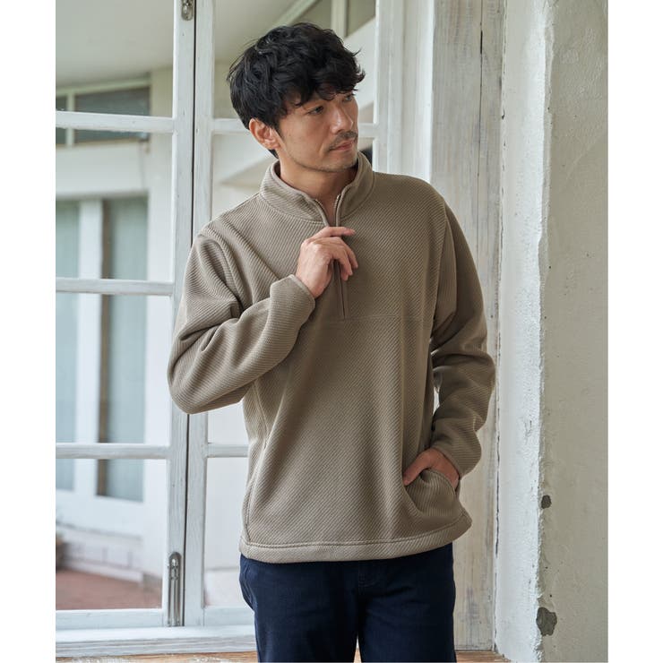 ツイルジャカード裏起毛ハーフジッププルオーバー | ikka  | 詳細画像3 