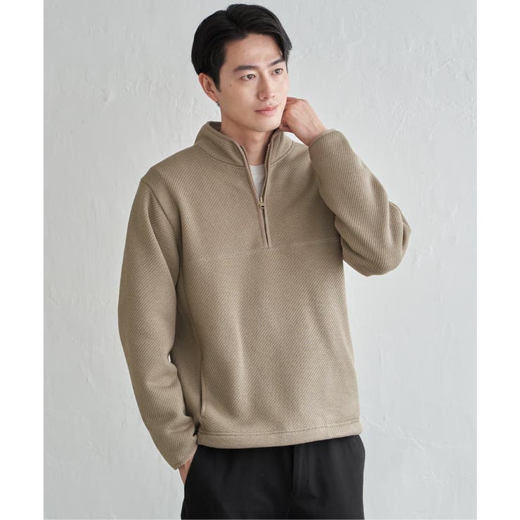 ツイルジャカード裏起毛ハーフジッププルオーバー | ikka  | 詳細画像4 