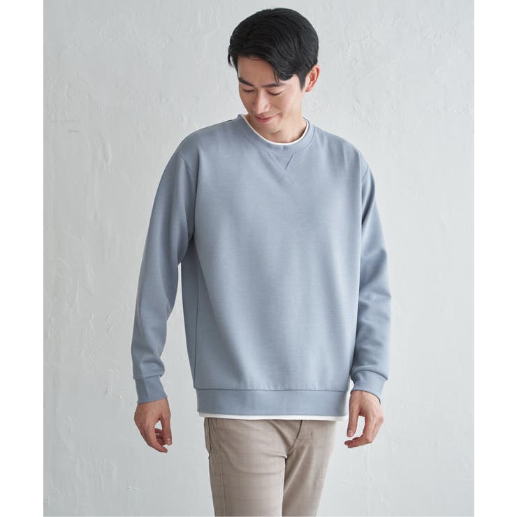 サックスブルー | GOKU楽リップルダンボールクルーネック | ikka 