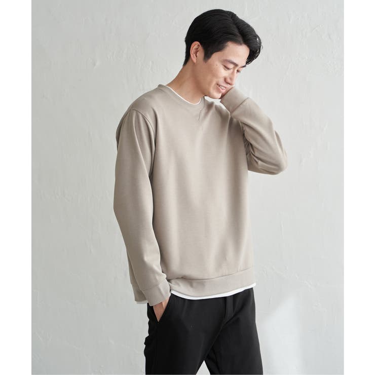 ベージュ | GOKU楽リップルダンボールクルーネック | ikka 