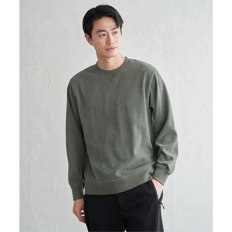 カーキ | モールワッフルクルーネック | ikka 