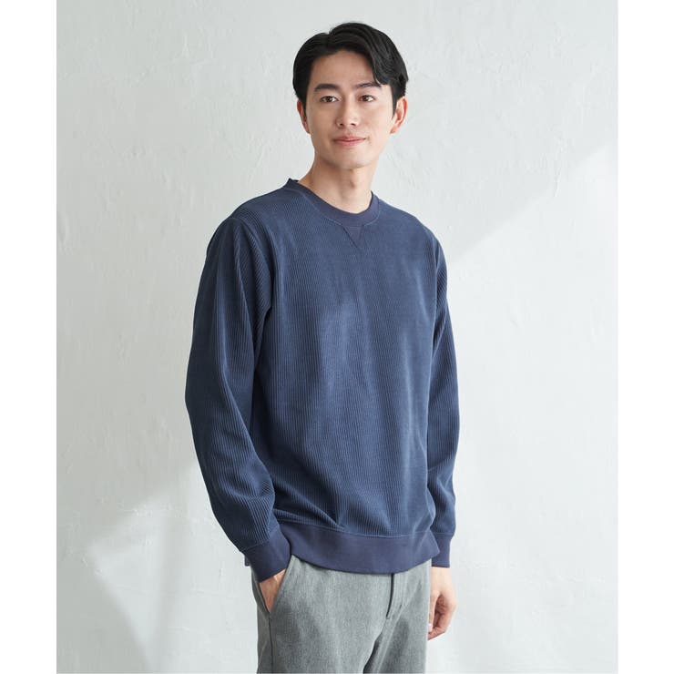 ネイビーブルー | モールワッフルクルーネック | ikka 
