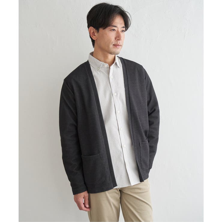 ブラック | ダブルフェイスDRY鹿の子カーディガン | ikka 