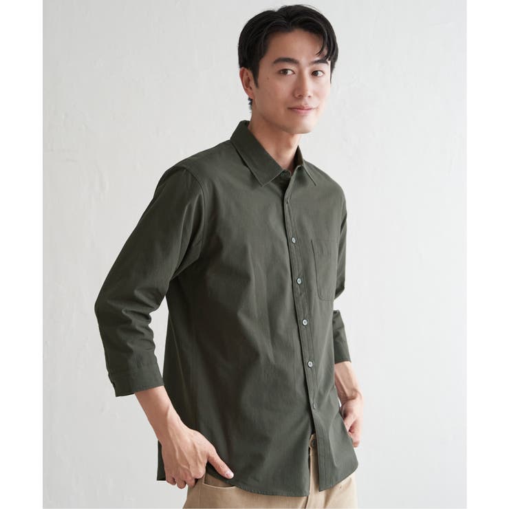 カーキ | 7.5分袖ドライタッチシャツ | ikka 