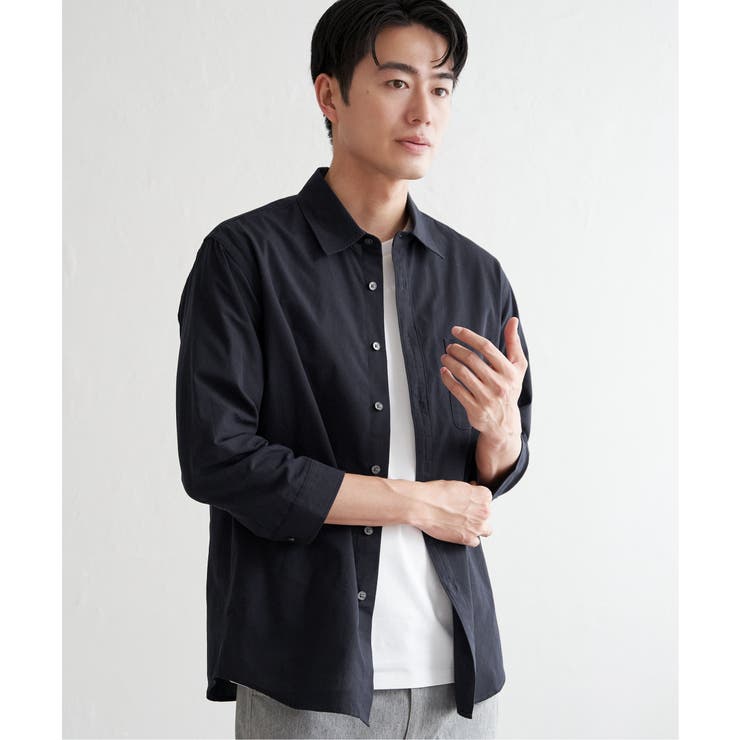 ネイビーブルー | 7.5分袖ドライタッチシャツ | ikka 