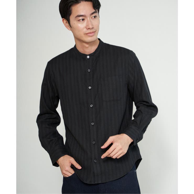 ブラック | イージ?ケアネルバンドカラーシャツ | ikka 