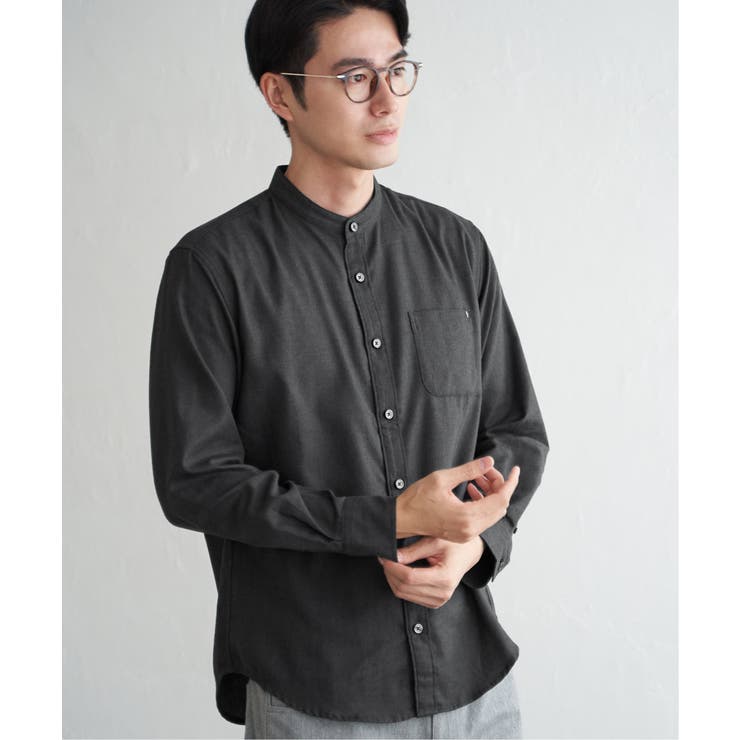 チャコール | イージ?ケアネルバンドカラーシャツ | ikka 