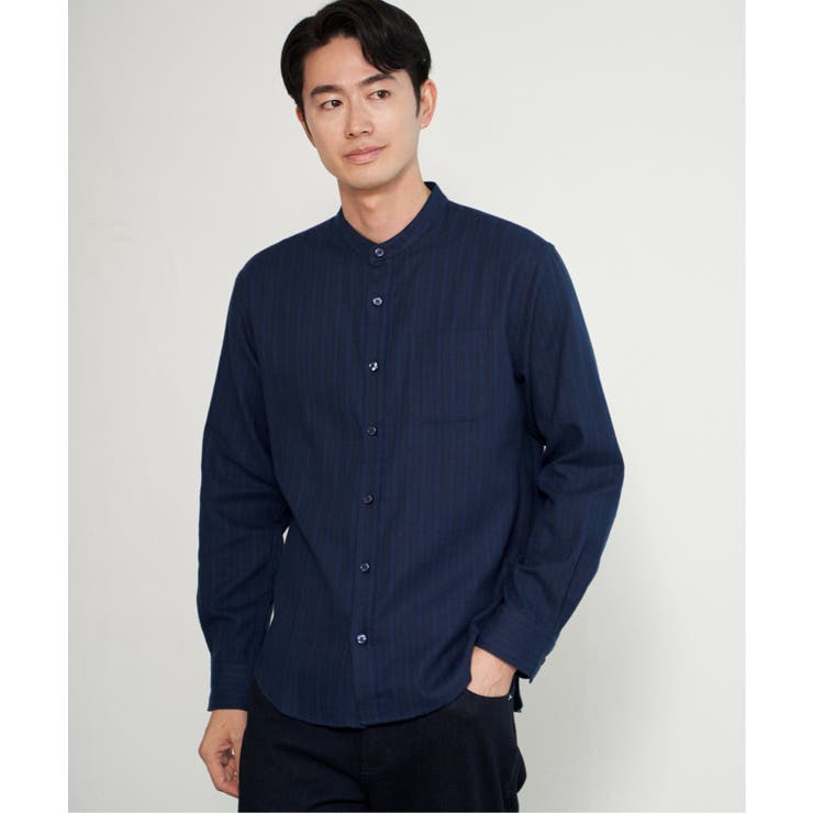 ネイビーブルー | イージ?ケアネルバンドカラーシャツ | ikka 