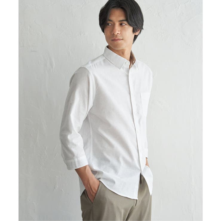 ホワイト | 【吸水速乾】フレンチリネンMIX袖2WAYシャツ | ikka 