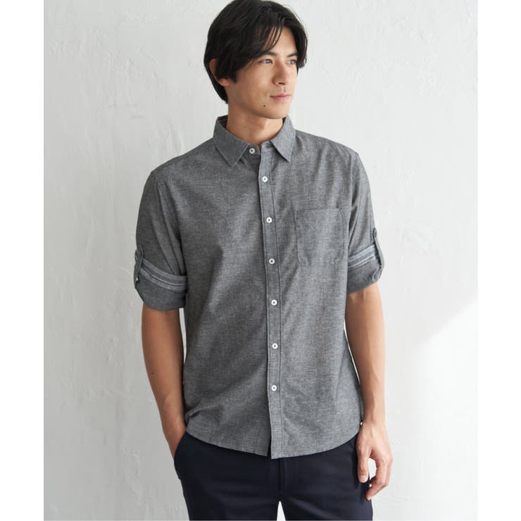 グレー | 【吸水速乾】フレンチリネンMIX袖2WAYシャツ | ikka 